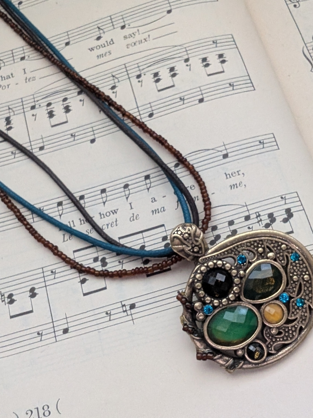 Boho Multi-Stone Pendant Necklace in Green & Blue